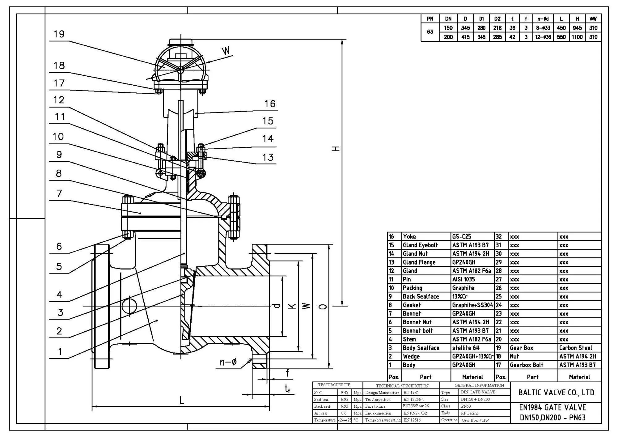 Drawing for DIN Gate Valve