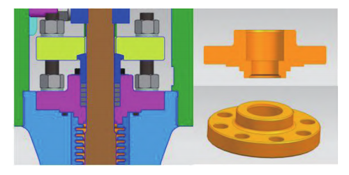 Schematic diagram of the pressure plate, compression sleeve, and upper bellows connector