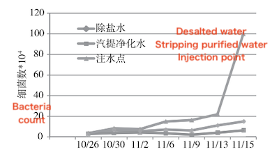Variation of bacterial count over time at each sampling point