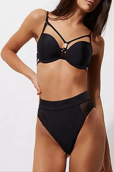 a monochrome high-leg bikini