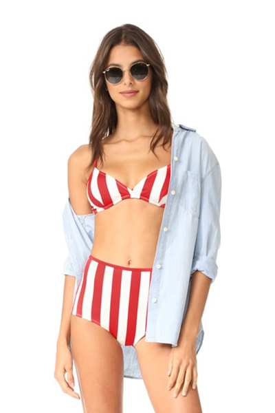 a bikini with vertical stripes