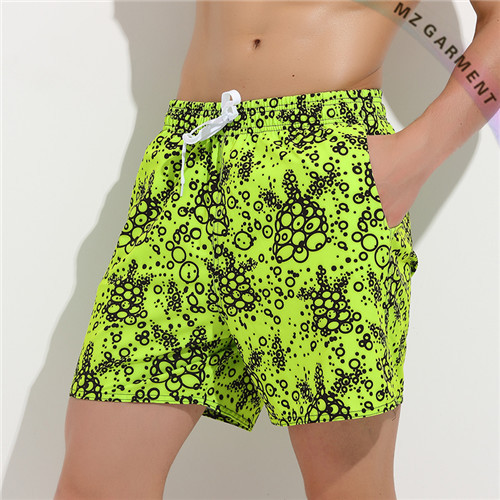 Board Shorts with Pockets, Lace-up, Quick-Drying, Fluorescent Green
