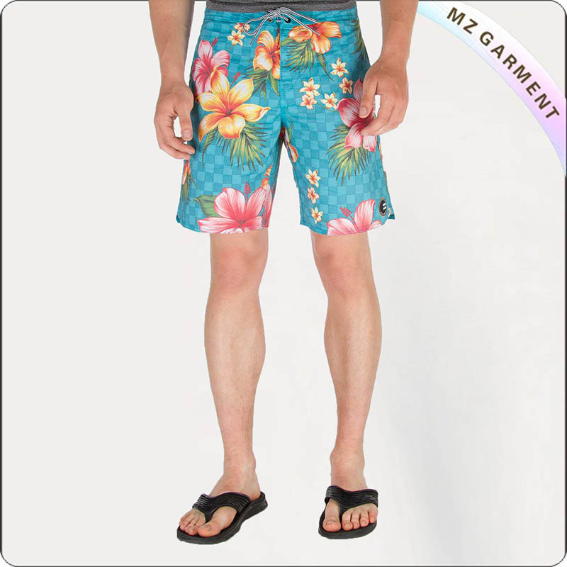 Men Hawiian Pattern Beach Shorts