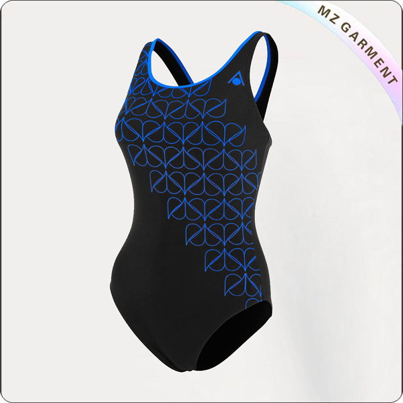 Adult Blue Grid Competitive Swimsuit