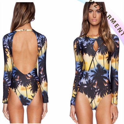 Long Sleeve Backless Swimsuit, One Piece, Made of Nylon, Spandex