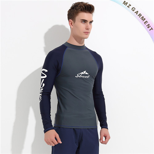 Grey Rash Guard, Long Sleeve, Turtleneck, UPF 50+, Custom