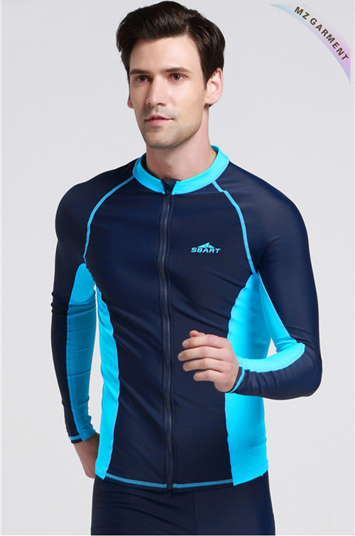 Mens Long Sleeve Zip Front Rash Guard
