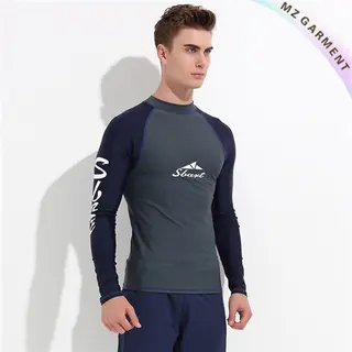 Grey Rash Guard, Long Sleeve, Turtleneck, UPF 50+, Custom