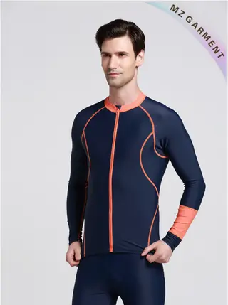 Mens Long Sleeve Zip Front Rash Guard