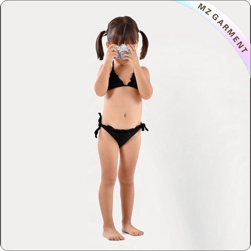 Kids Black Wrinkled Trikini