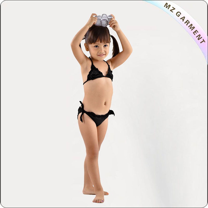 Kids Black Wrinkled Trikini