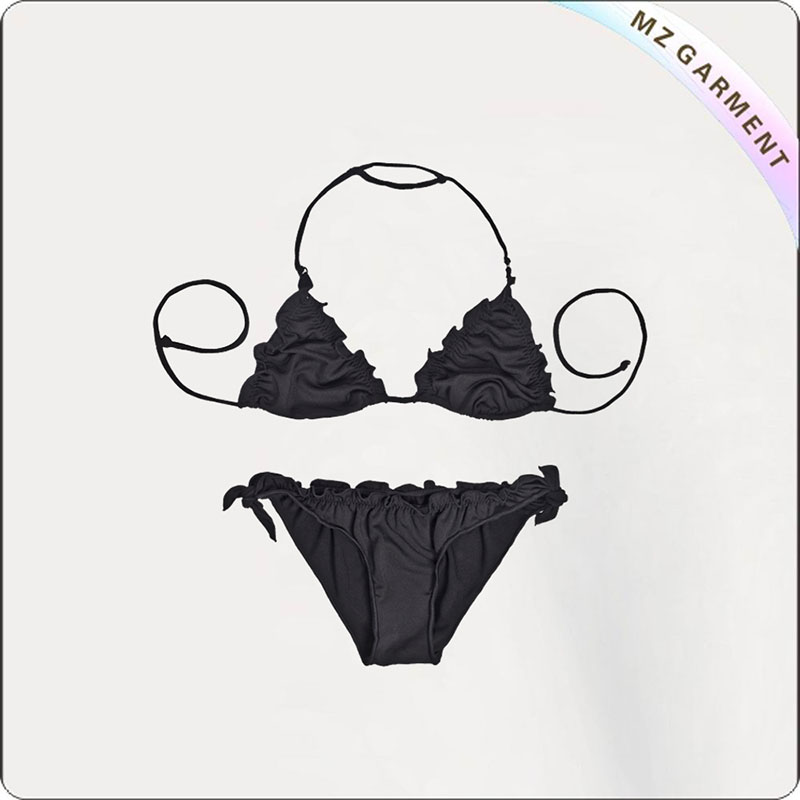 Kids Black Wrinkled Trikini