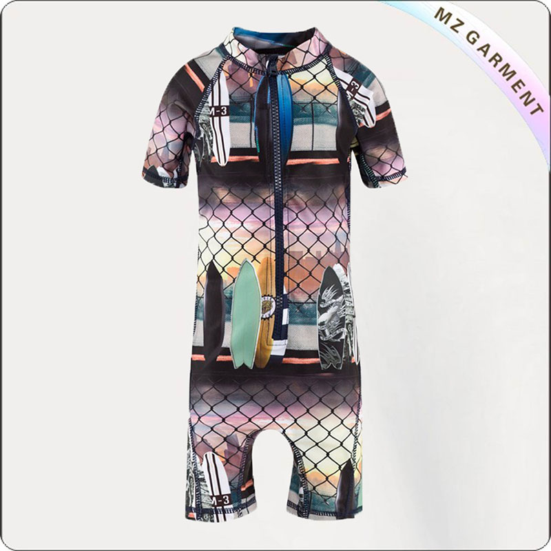 Boy Grid Sun Protective Romper
