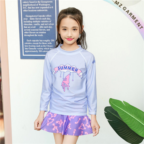 Children's Two Piece Rash Guard, Skirt Set, Custom Printed Pattern