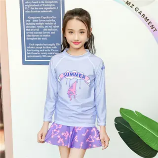 Children's Two Piece Rash Guard, Skirt Set, Custom Printed Pattern