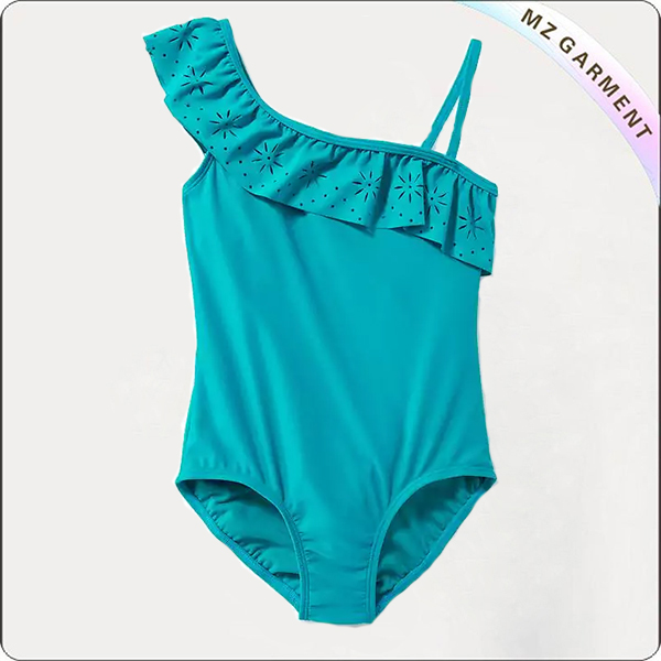 Girls' Ruffled One-Shoulder Swimsuit
