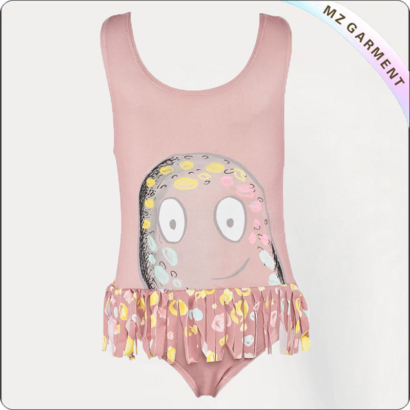 Kids Cartoon Bathing Suit, Pink Fringe, UV-Blocking - Topper