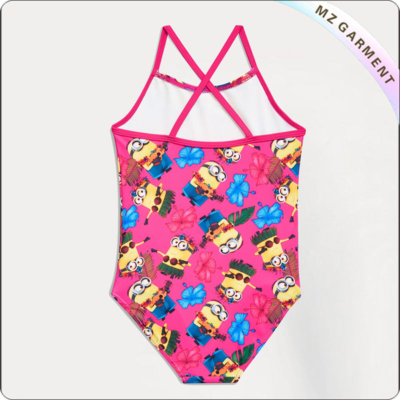 Kids Minions Bath Suit, Pink Fabric, White Lining - Topper