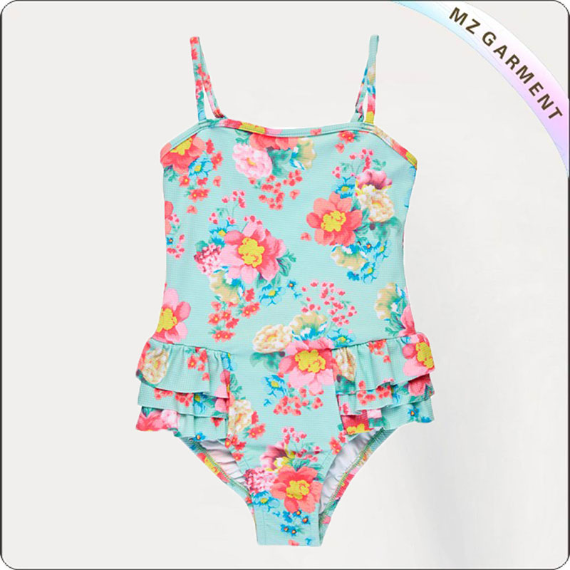 Kids One Piece Ruffle Trim Swimwear