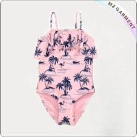 Girls' Light Pink Palms Swimsuit with Ruffle