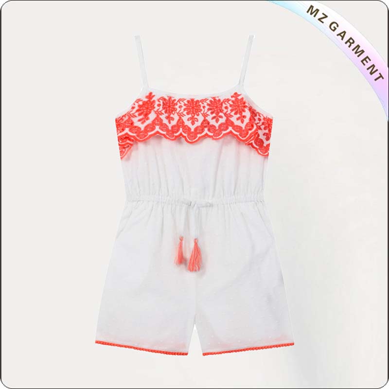 Girls White Embroidered Playsuit