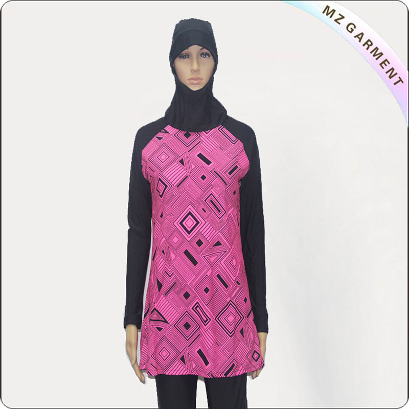 Pink Lattice Muslim Swimsuit