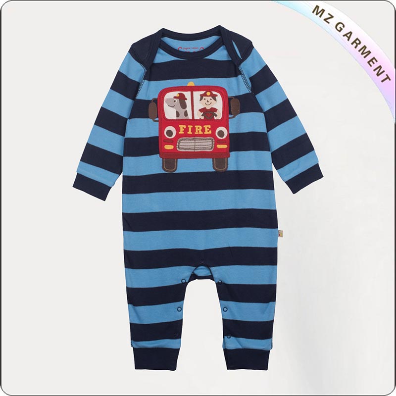 Boys Organic Cotton Fire Truck Snapsuit