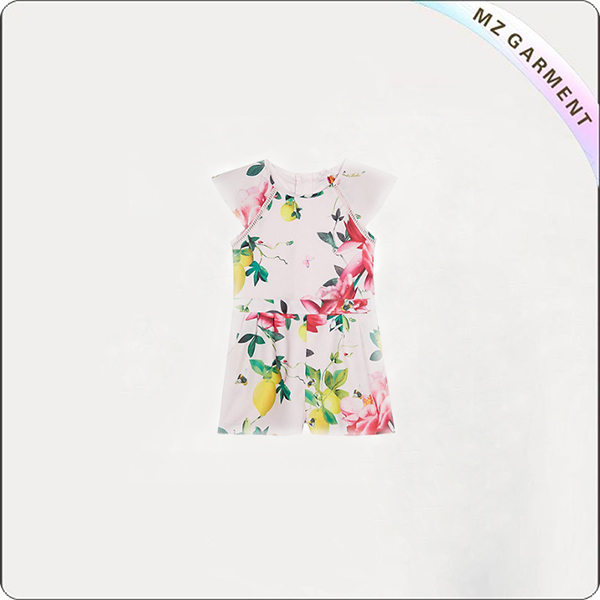 Girls' Organic Light Pink Floral Print Playsuit