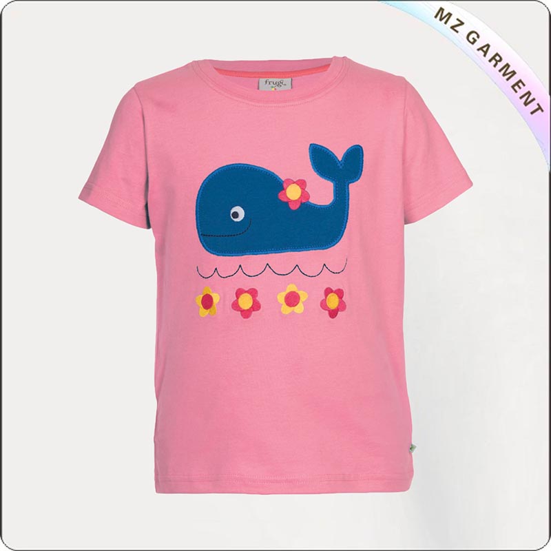Girls Natural Blue Whale Tee