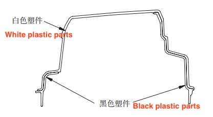 The overlapping section of the white plastic part and the black plastic part of the headlight cover The overlapping section of the white plastic part and the black plastic part of the headlight cover