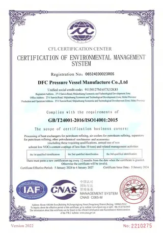 IS0 14001:2015 (Certification of Environmental Management System).