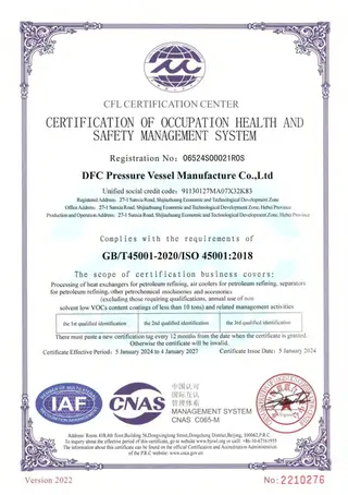 IS0 45001:2018 (Certification of Occupation Health and Safety Management System).
