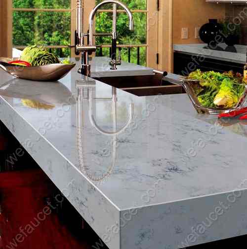 Carrara Quartz Countertop, Natural Quartz Grain, Polymer Resins, White
