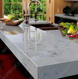 Carrara Quartz Countertop, Natural Quartz Grain, Polymer Resins, White