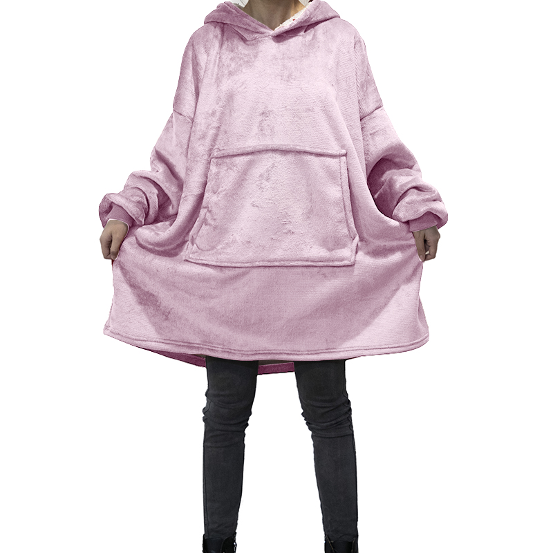 Women Fleece Warm TV Blanket with Sleeves Pocket Flannel Plush Thick Sherpa Giant Hoody Long Sweatshirt