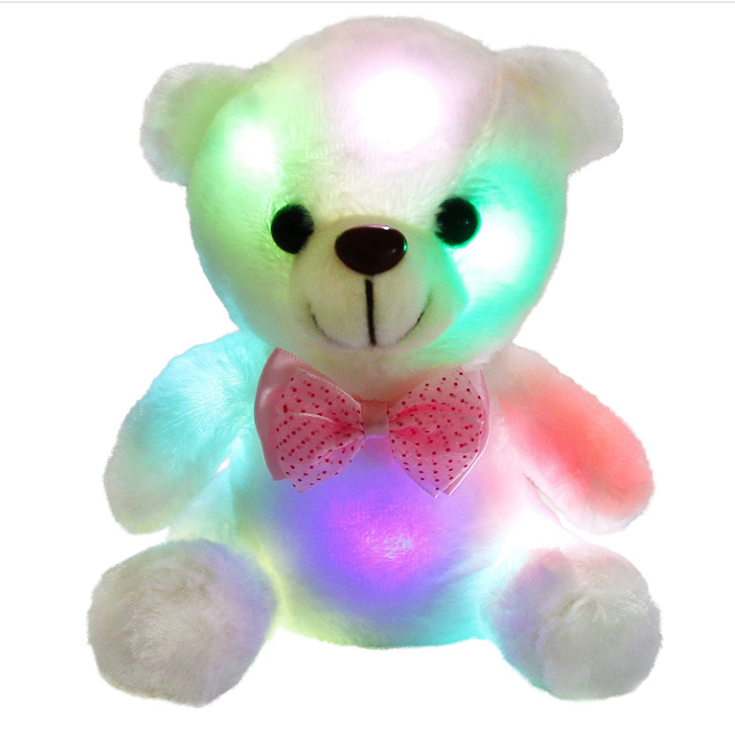 Glow White Teddy Bear Stuffed Animal LED Colorful Night Light Plush Soft Toy