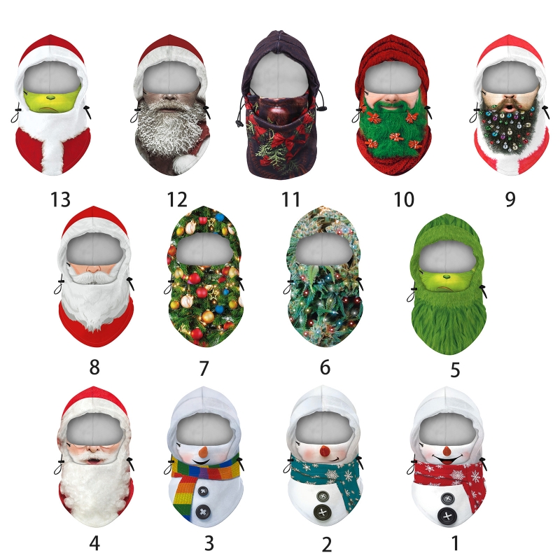 Adult Christmas Windproof Ski Face Mask Cartoon Santa Claus Cosplay Hooded Hat Winter Neck Warmer Earflap