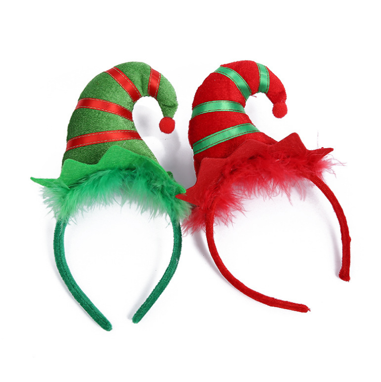 Gifts Party Striped Bells Horn Hat Feather Headband Elf Santa Xmas Children Headwear Head Hoop Hair Band