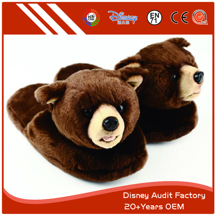 Plush Black Bear Indoor Slippers, 20-25CM, 100% PP Cotton