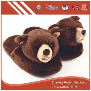 Plush Black Bear Indoor Slippers, 20-25CM, 100% PP Cotton