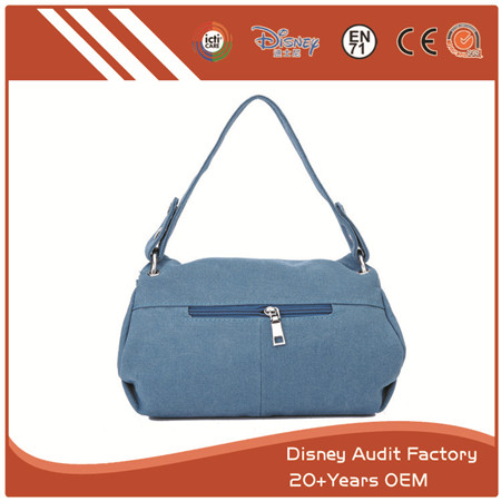 Blue Canvas Handbag, with Strap & Zipper, Custom Design