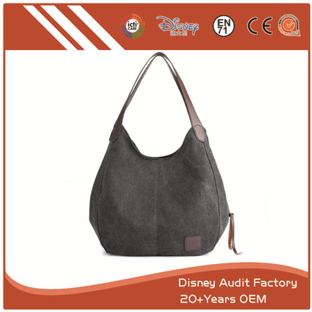 Canvas Tote Bags, Simple Style, Zipper, Dark Grey, for Shopping
