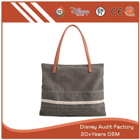 Grey Canvas Handbag, Special Design with Different Materials