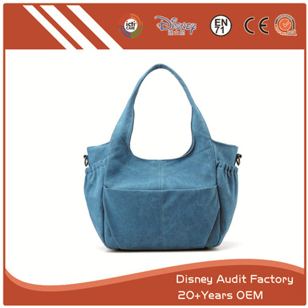 Large Canvas Bag, Exterior Pockets, Breathable, Wearproof, Blue
