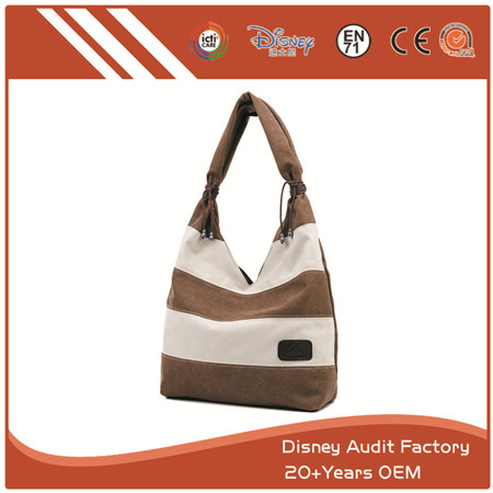 Strip Canvas Handbag, Can Also Be Made of PU, Cotton and Polyester