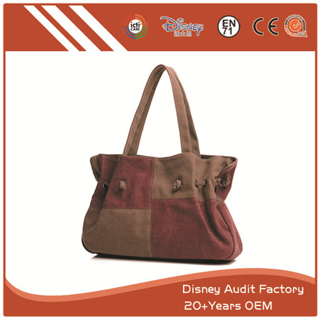 Women's Canvas Shoulder Handbag, Tote Bag, Color Block, Durable