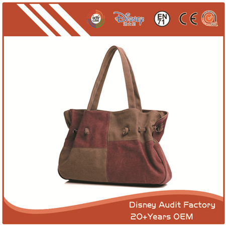 Women's Canvas Shoulder Handbag, Tote Bag, Color Block, Durable