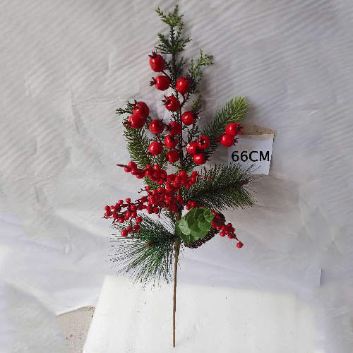 Artificial Red Berry Stems Pine Cone Branch Pine Leaves Xtmas Decoration, 66 CM