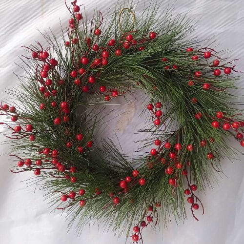 Green Red Wreath Berries Xmas Decoration, 50 CM