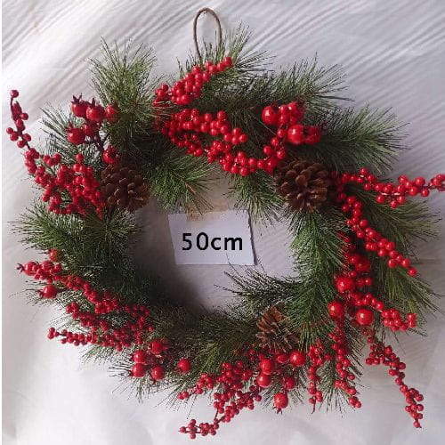 Red Berries Pinecone Green Christmas Wreath, 50 CM
